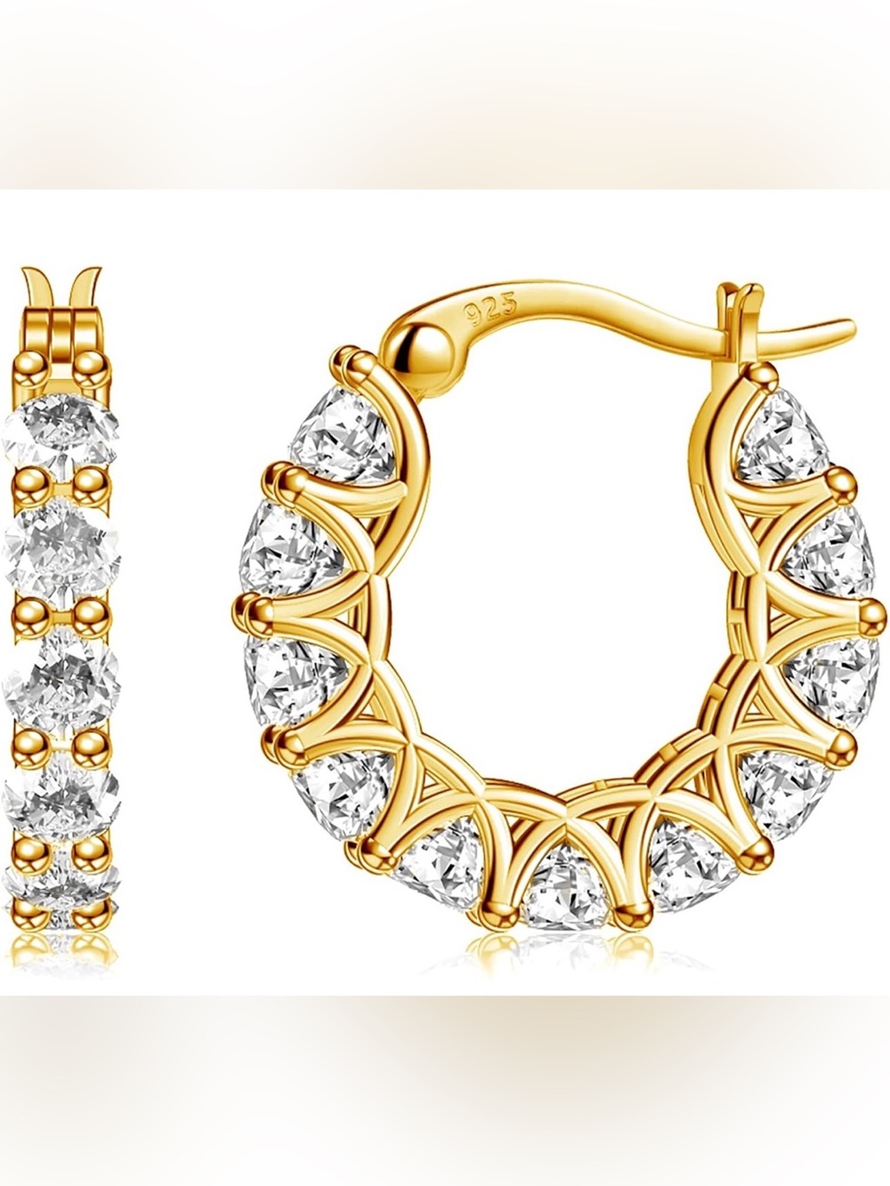 5A CZ Hoop Earrings 14K Gold Plated 925 Sterling Silver 21mm